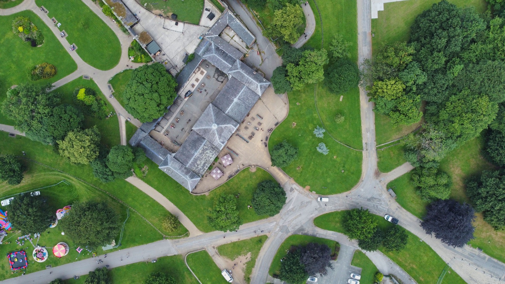 Aerial top view of Knowsley National Park, United Kingdom